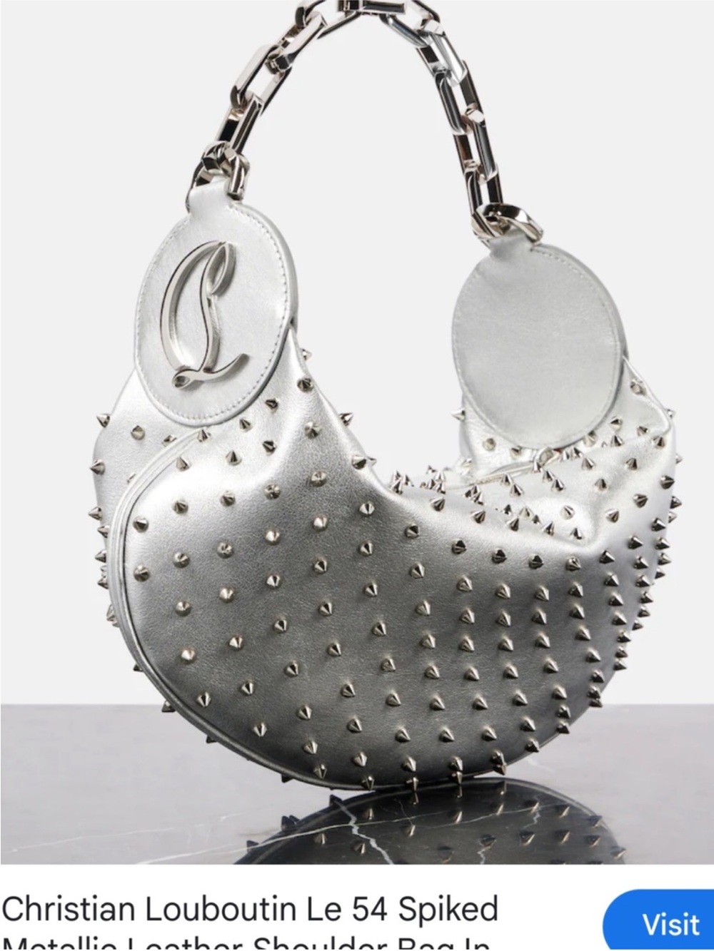 SOLD !!!! Women’s Christian Louboutin Le 54 silver spiked leather shoulder bag